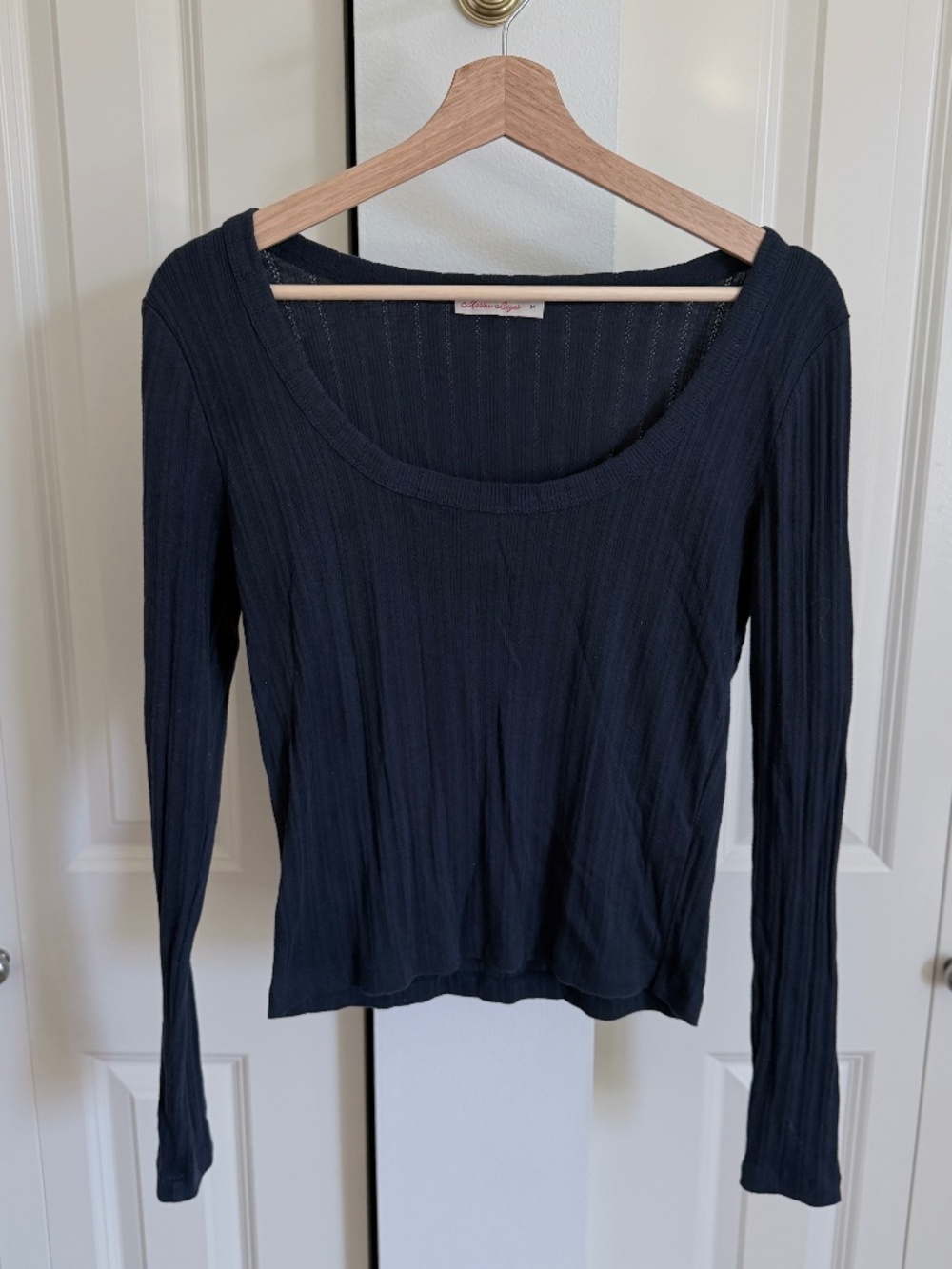 Marine Layer Lexi Pointelle Long Sleeve Crew Tee - Navy, Medium